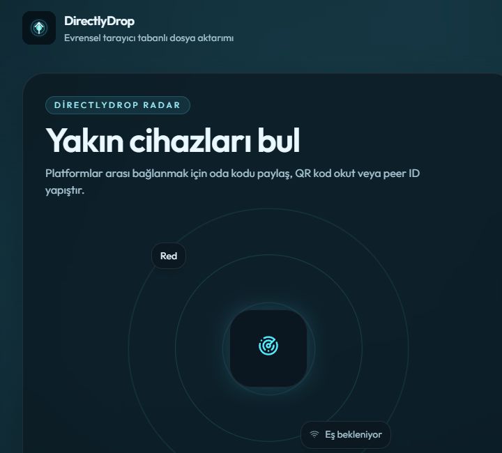 DirectlyDrop masaüstü cihaz eşleştirme ekranı
